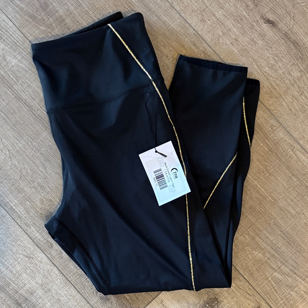 ZYIA Black Leggings with Gold Trim